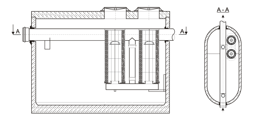 Separator koalescencyjny z kanałem odciążającym ECO-H (podstawa owalna)